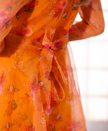 Luxury Printed Organza Frock Dress with Elegant Lace�Detailings