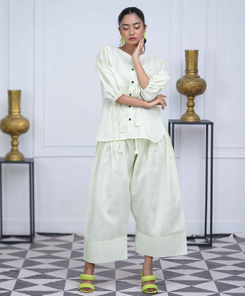 Elegent All - Pistachio Green Farshi Shalwar Dress for�modern�look