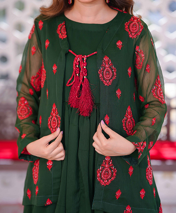 Minimalist Embroided Traditional Dress-3�Peice