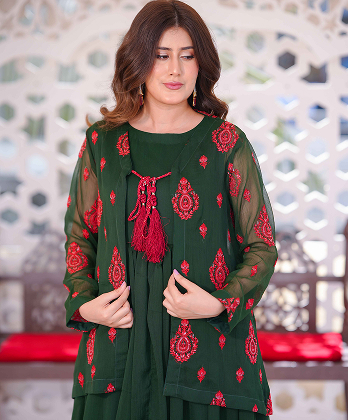 Minimalist Embroided Traditional Dress-3�Peice