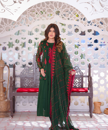 Minimalist Embroided Traditional Dress-3�Peice