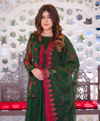 Minimalist Embroided Traditional Dress-3�Peice