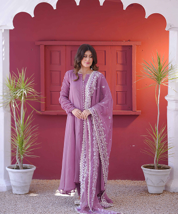 Eid Special Lilac Frock with Embroided Dupatta and Fancy�Sleeves