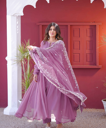 Eid Special Lilac Frock with Embroided Dupatta and Fancy�Sleeves