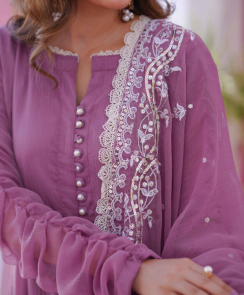 Eid Special Lilac Frock with Embroided Dupatta and Fancy�Sleeves