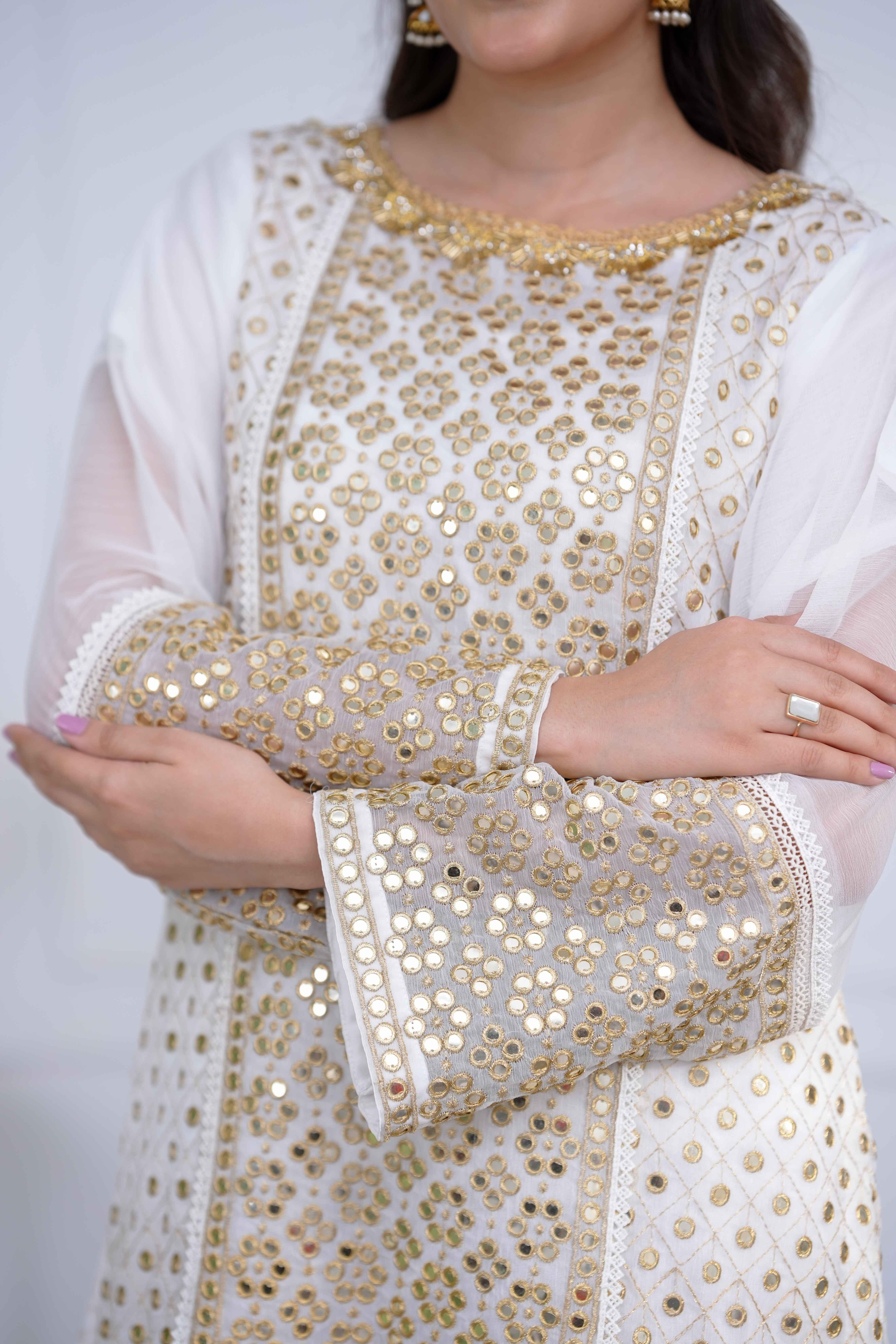 Luxury White Glasswork Outfit for�Eid